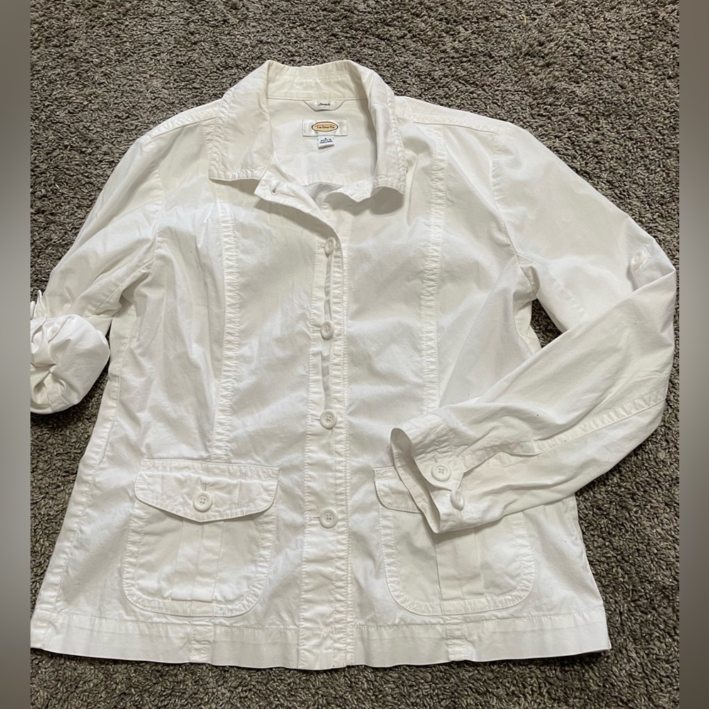 Talbots Women’s Jacket‎ Size 6 Stretch White jacket/shirt long or 3/4 sleeves